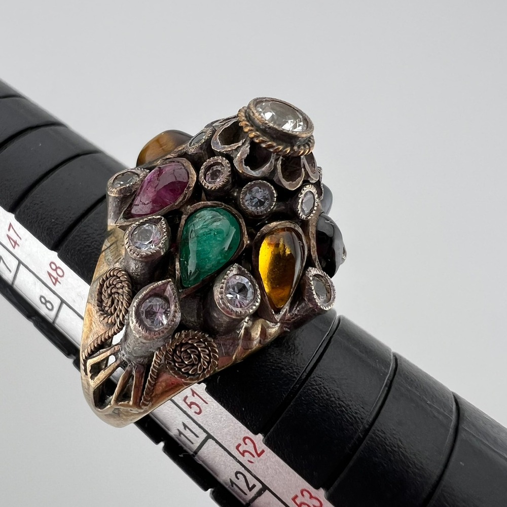 Vintage Thai Harem Ring Gold Tone Colorful Stones Size 5.5 Statement Ring‎